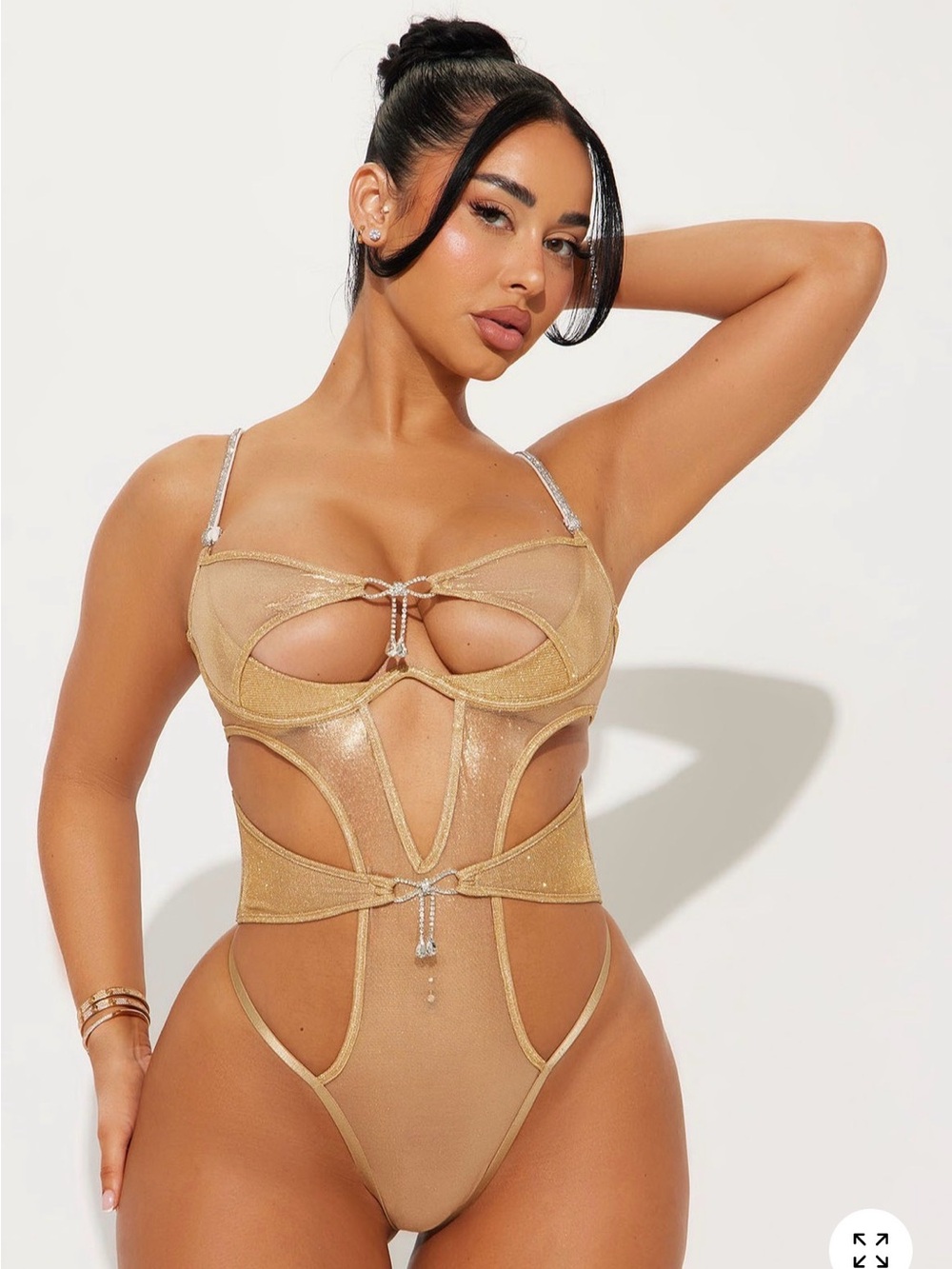 Fashion Nova Metallic Gold Cutout One-Piece